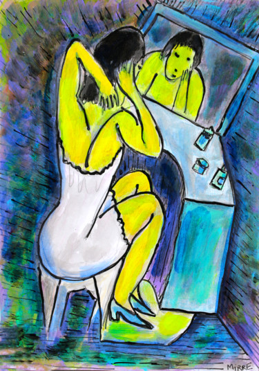 Peinture intitulée "Femme devant miroir…" par Jean Mirre, Œuvre d'art originale, Huile