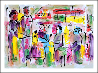 Painting titled "AU CAFÉ" by Jean Mirre, Original Artwork, Oil