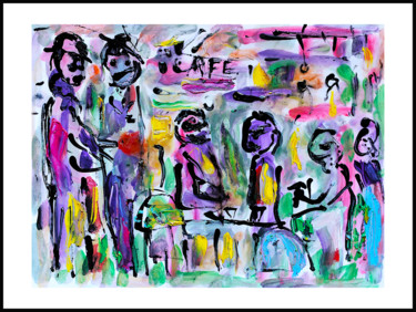 Peinture intitulée "MATCH AU CAFÉ" par Jean Mirre, Œuvre d'art originale, Huile