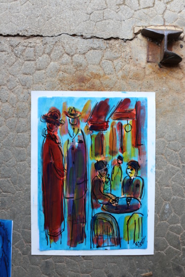 Peinture intitulée "LES GENS AU CAFÉ" par Jean Mirre, Œuvre d'art originale, Huile