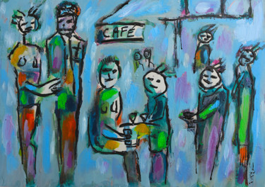 Painting titled "PUNK BAR" by Jean Mirre, Original Artwork, Oil