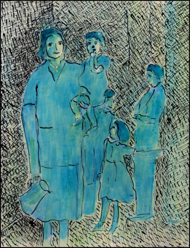 Картина под названием "FAMILLE à NANTERRE(…" - Jean Mirre, Подлинное произведение искусства, Масло