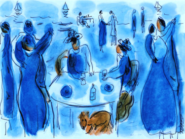 Peinture intitulée "Blue night in Cabar…" par Jean Mirre, Œuvre d'art originale, Huile