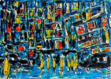 Painting titled "NIGHT in MANHATTAN" by Jean Mirre, Original Artwork, Oil
