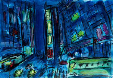 Schilderij getiteld "CITY LIGHTS" door Jean Mirre, Origineel Kunstwerk, Olie