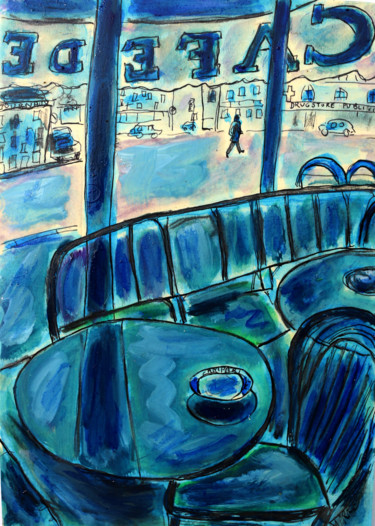 Malerei mit dem Titel "Café de Flore d'apr…" von Jean Mirre, Original-Kunstwerk, Öl