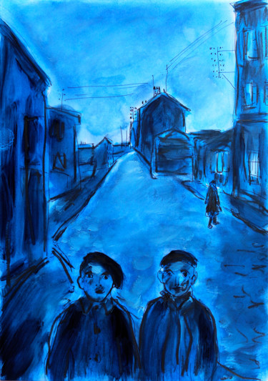 Картина под названием "BANLIEUE BLEUE" - Jean Mirre, Подлинное произведение искусства, Масло