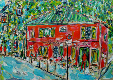 Pintura intitulada "La maison rose, Caf…" por Jean Mirre, Obras de arte originais, Óleo