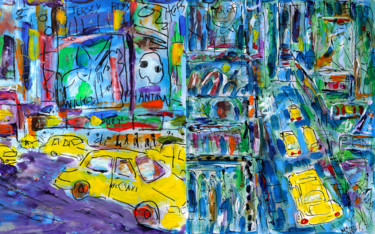 Painting titled "NEW YORK CITY CABS…" by Jean Mirre, Original Artwork, Oil