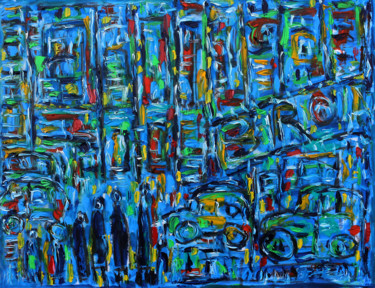 Painting titled "CITY BUZZ III" by Jean Mirre, Original Artwork, Oil