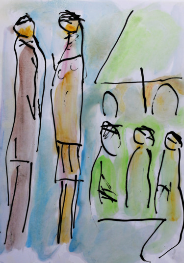 Painting titled "Scène de la vie con…" by Jean Mirre, Original Artwork, Ink