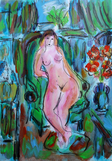 Pintura titulada "Peintre et modèle d…" por Jean Mirre, Obra de arte original, Oleo