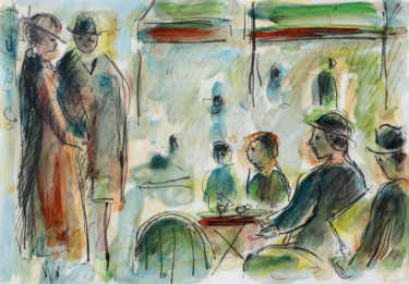 Painting titled "Café parisien" by Jean Mirre, Original Artwork, Oil