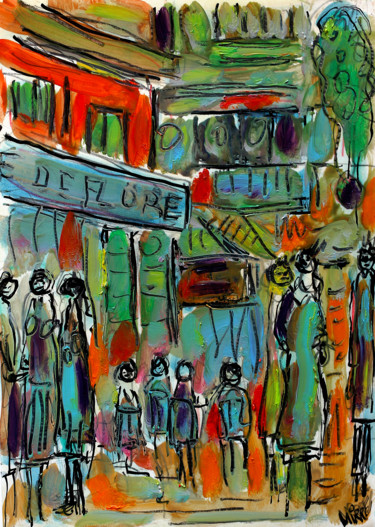 Painting titled "CAFÉ DE  FLORE,PARI…" by Jean Mirre, Original Artwork, Oil