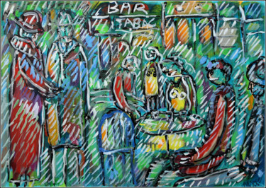 Painting titled "BAR TABAC" by Jean Mirre, Original Artwork, Oil