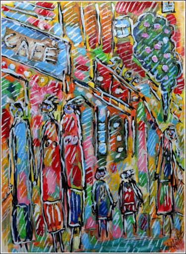Картина под названием "Café Shop" - Jean Mirre, Подлинное произведение искусства, Масло