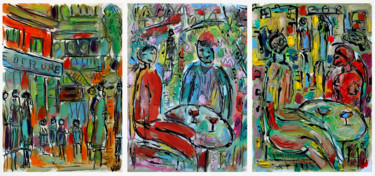 Painting titled "TRIPTYQUE BAR" by Jean Mirre, Original Artwork, Oil
