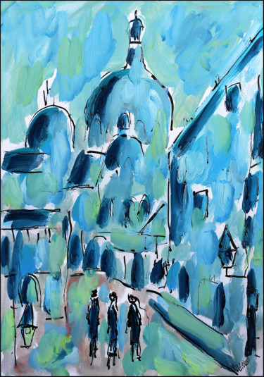 Painting titled "NEW GREEN MONTMARTRE" by Jean Mirre, Original Artwork, Oil