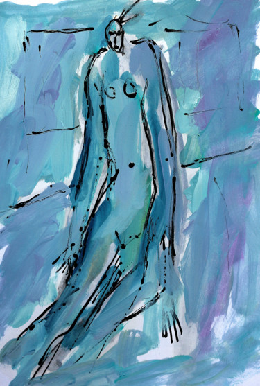 Painting titled "BLUE NUDE" by Jean Mirre, Original Artwork, Oil