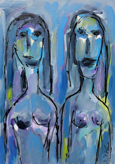 Painting titled "TWO FRIENDS" by Jean Mirre, Original Artwork, Oil