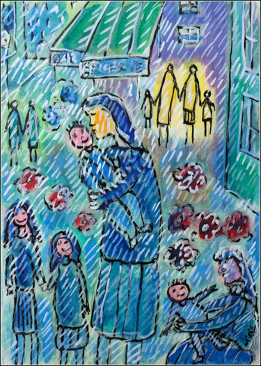 Pintura titulada "Amour maternel" por Jean Mirre, Obra de arte original, Oleo