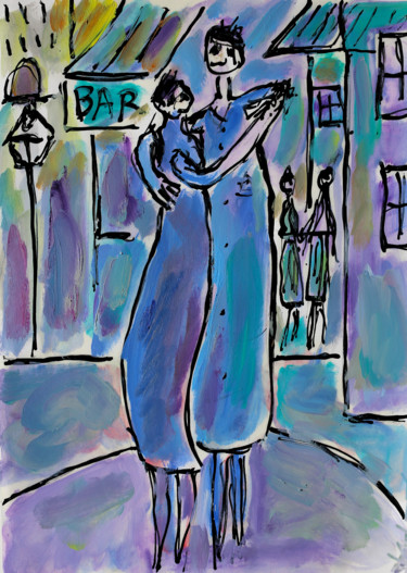 Картина под названием "DANCING IN THE STRE…" - Jean Mirre, Подлинное произведение искусства, Масло
