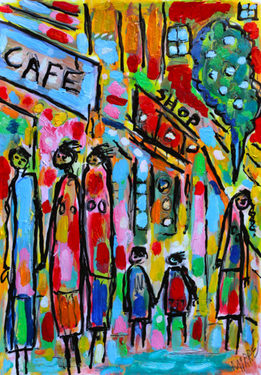 Painting titled "Café naïf" by Jean Mirre, Original Artwork, Oil