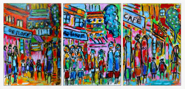 Peinture intitulée "3 cafés de Paris" par Jean Mirre, Œuvre d'art originale, Huile