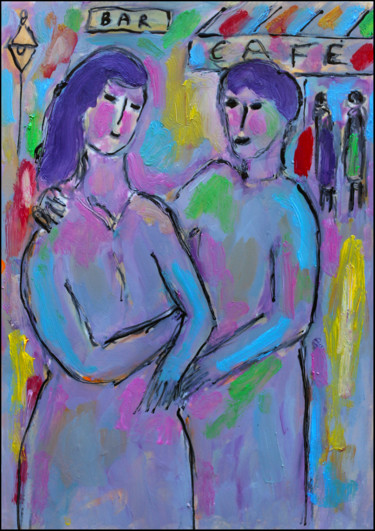 Painting titled "AMOUR ET VILLE" by Jean Mirre, Original Artwork, Oil