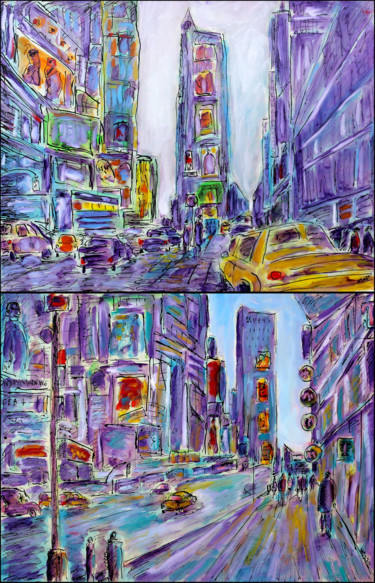 Pittura intitolato "DIPTYQUE NYC" da Jean Mirre, Opera d'arte originale, Olio