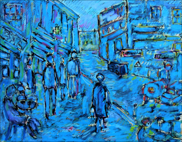 Картина под названием "PARIS BLUE" - Jean Mirre, Подлинное произведение искусства, Масло