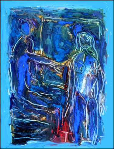 Painting titled "L'Atelier" by Jean Mirre, Original Artwork, Oil Mounted on Wood Stretcher frame