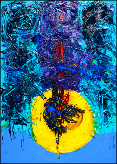 Peinture intitulée "Soleil et Feu" par Jean Mirre, Œuvre d'art originale, Huile Monté sur Châssis en bois