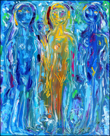 Painting titled "MUSES" by Jean Mirre, Original Artwork, Oil Mounted on Wood Stretcher frame