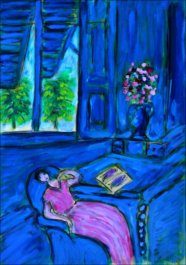 Pintura intitulada "La sieste à Nice (d…" por Jean Mirre, Obras de arte originais, Óleo