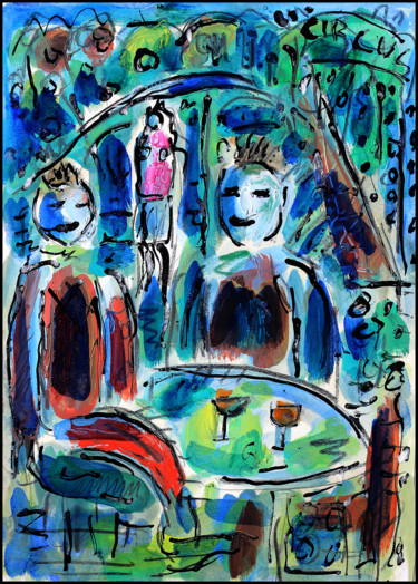 Peinture intitulée "Le repas des clowns" par Jean Mirre, Œuvre d'art originale, Huile
