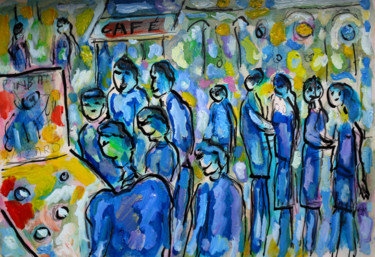 Peinture intitulée "Les jeunes au flipp…" par Jean Mirre, Œuvre d'art originale, Huile