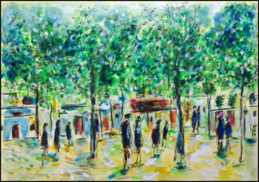 Painting titled "Place du Tertre en…" by Jean Mirre, Original Artwork, Oil