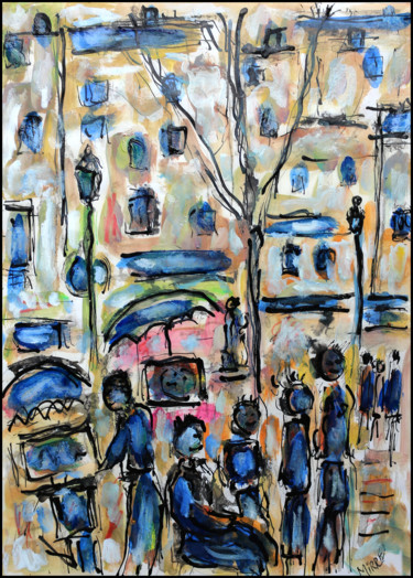 Scène de rue Peinture intitulée "Scène de rue" par Jean Mirre, Œuvre d'art originale, Huile