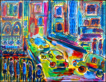 Painting titled "CARS IN MANHATTAN" by Jean Mirre, Original Artwork, Oil