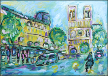 Pintura intitulada "QUAI ST MICHEL" por Jean Mirre, Obras de arte originais, Óleo