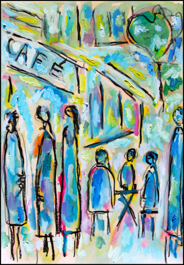 Картина под названием "Café saturnien" - Jean Mirre, Подлинное произведение искусства, Масло