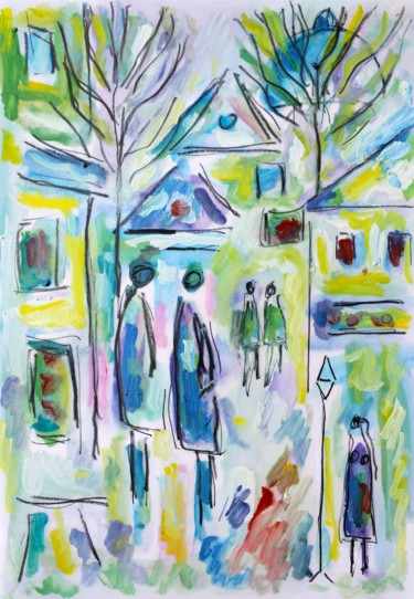 Peinture intitulée "Square aux couleurs" par Jean Mirre, Œuvre d'art originale, Huile