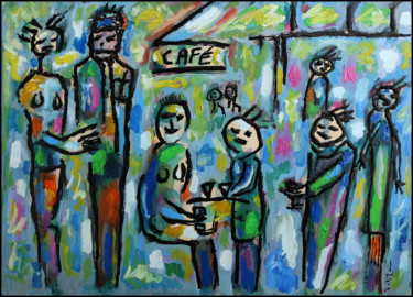 Painting titled "Punk Café" by Jean Mirre, Original Artwork, Oil
