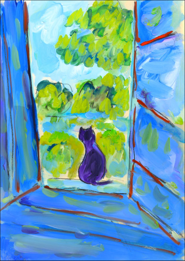 Peinture intitulée "Neige, mon chat vio…" par Jean Mirre, Œuvre d'art originale, Huile