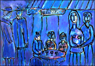 Schilderij getiteld "LE BAR TABAC" door Jean Mirre, Origineel Kunstwerk, Olie