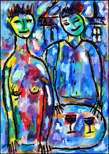 Peinture intitulée "COUPLE DE CLOWNS" par Jean Mirre, Œuvre d'art originale, Huile