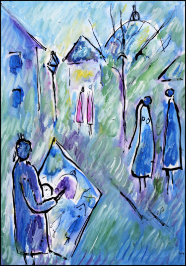 Peinture intitulée "Peintre à Montmartre" par Jean Mirre, Œuvre d'art originale, Huile
