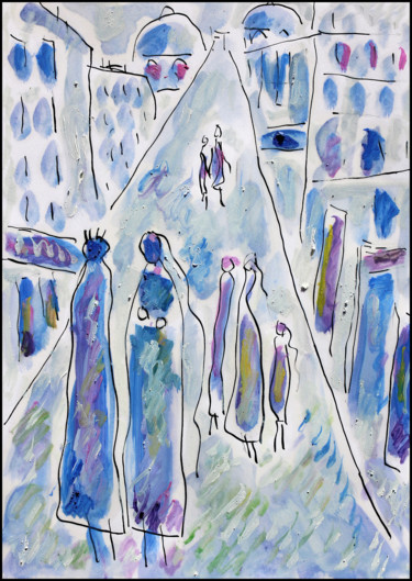 Painting titled "La rue" by Jean Mirre, Original Artwork, Oil