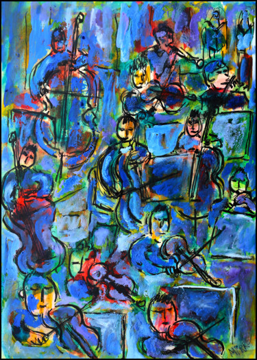 Schilderij getiteld "Rhapsody in blue" door Jean Mirre, Origineel Kunstwerk, Olie